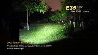 LED zseblámpa Fenix E35 Ultimate Edition 1000 lumen fényerősség sötétben