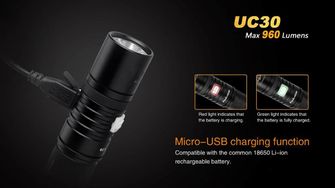 LED zseblámpa Fenix UC30 960lumen microUSB töltés 