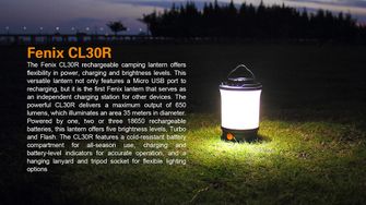 Újratölthető Fenix CL30R lámpás, 650 lumen