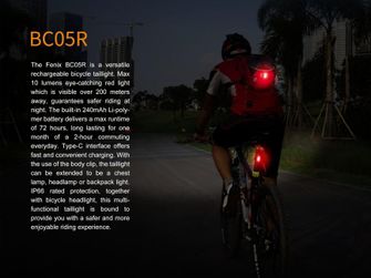 Újratölthető Fenix kerékpárlámpa BC05R, 10 lumen
