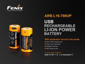 Fenix RCR123A 700mAh USB Li-ion High Current