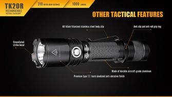 taktikai LED zseblámpa Fenix TK20R 1000lumen részletek 	