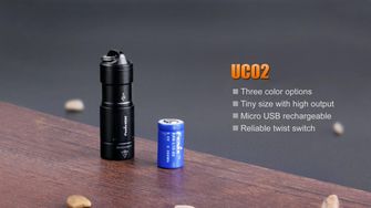 Fenix újratölthető mini zseblámpa UC02 fekete, 130 lumen