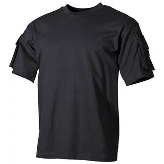 MFH US Fekete trikó velcro zsebekkel a karokon, 170g/m2