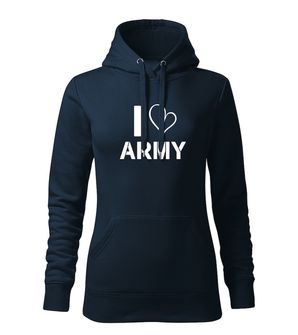 DRAGOWA kapucnis női pulóver i love army, sötétkék 320g / m2