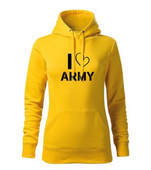 DRAGOWA kapucnis női pulóver i love army, sárga 320g / m2
