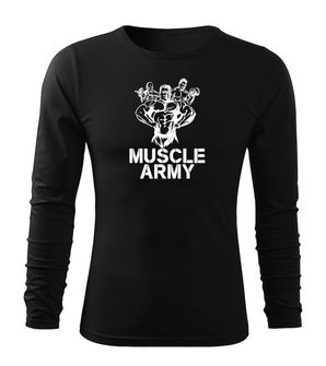 DRAGOWA Fit-T hosszú ujjú póló muscle army team, fekete 160g/m2