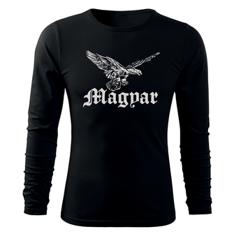 DRAGOWA Fit-T hosszú ujjú póló magyar turul, fekete 160g/m2
