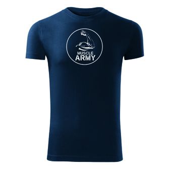 DRAGOWA fitness póló muscle army biceps, kék 180g/m2