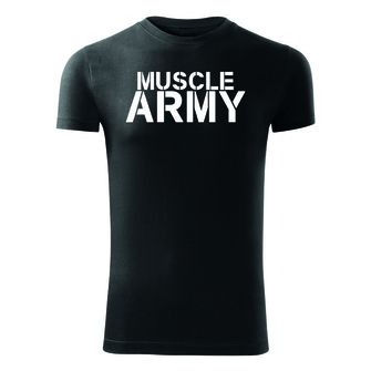 DRAGOWA fitness póló muscle army, fekete 180g/m2