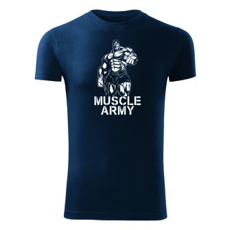 DRAGOWA fitness póló muscle army man, kék 180g/m2