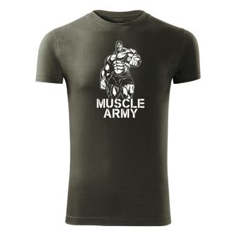 DRAGOWA fitness póló muscle army man, oliv 180g/m2
