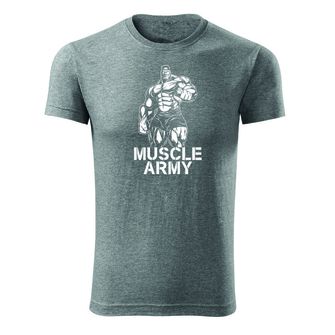 DRAGOWA fitness póló muscle army man, szürke 180g/m2
