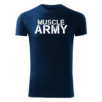 DRAGOWA fitness póló muscle army, kék 180g/m2