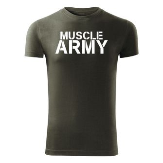 DRAGOWA fitness póló muscle army, oliv 180g/m2