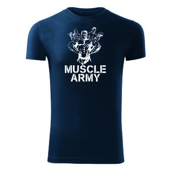 DRAGOWA fitness póló muscle army team, kék 180g/m2
