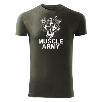 DRAGOWA fitness póló muscle army team, oliv 180g/m2