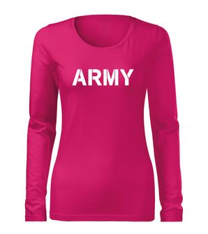 DRAGOWA Slim női hosszú ujjú póló army, rózsaszín 160g/m2