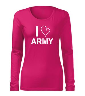 DRAGOWA Slim női hosszú ujjú póló i love army, rózsaszín 160g/m2