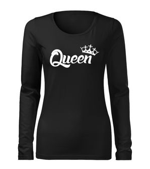 DRAGOWA Slim női hosszú ujjú póló queen, fekete 160g/m2